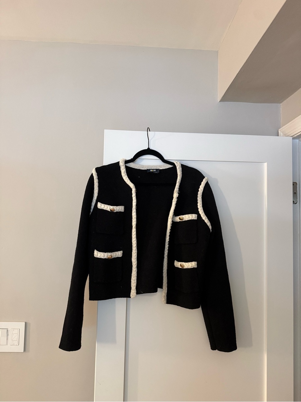 Maeve Black and White Trim Cardigan